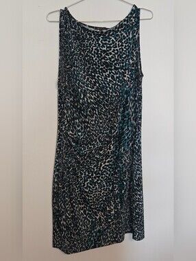 Anne Klein Teal and Black Leopard Print Top